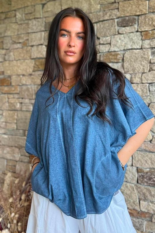 Rustic Nature Linen Blend Pocket Tee Washed Denim